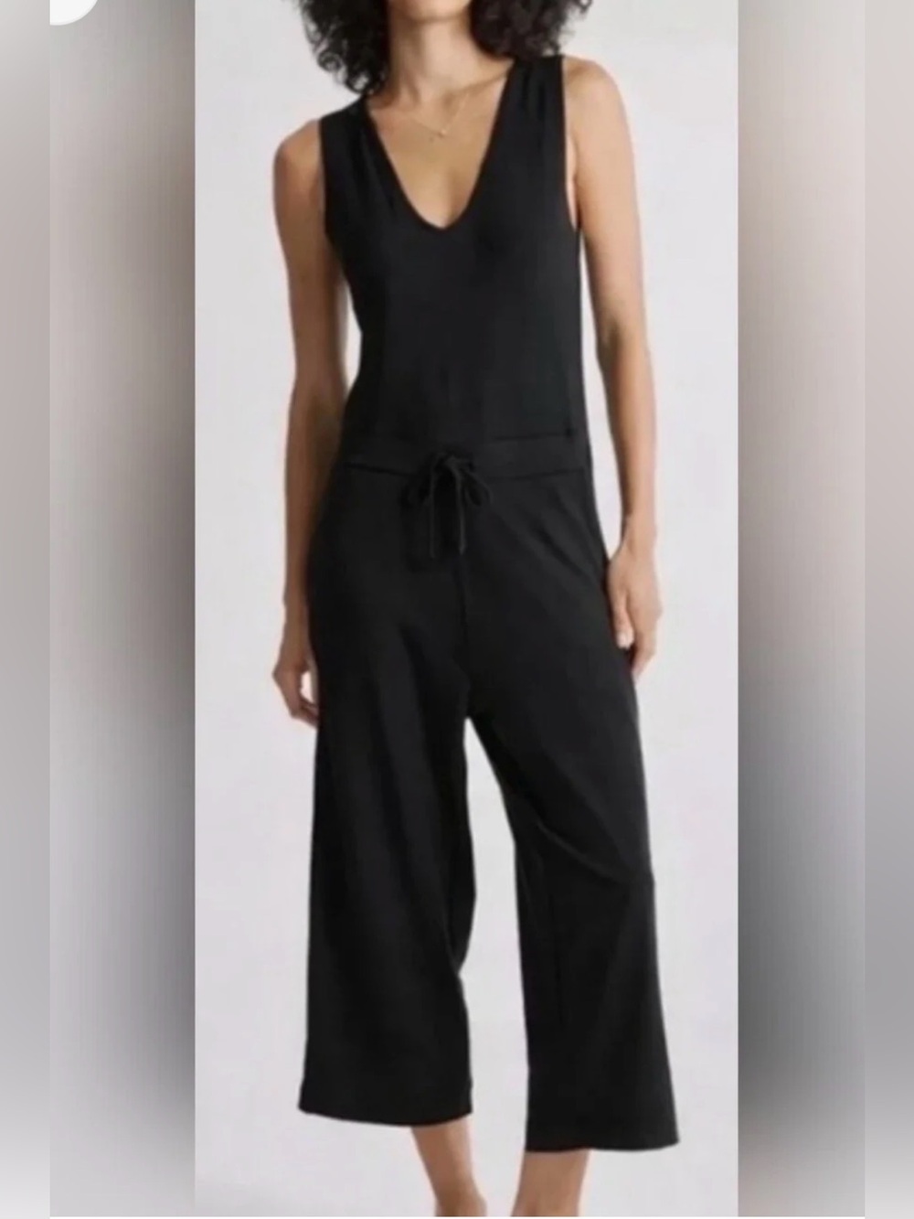Quince Black French Terry Modal Sleeveless Wide Leg Jumpsuit Medium Comfy Basic
